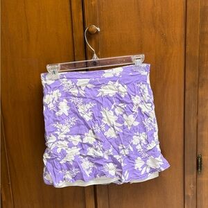 Le Lis anthropologie Floral Purple mini skirt MED L15in side zip lined side ruch